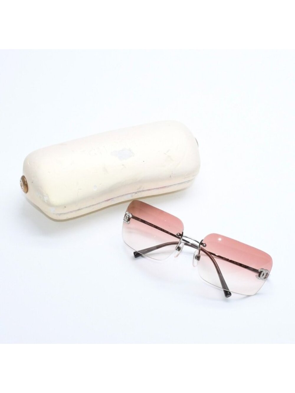 Chanel Rimless Sunglasses Eyewear CC Logo Rhinestone Brown